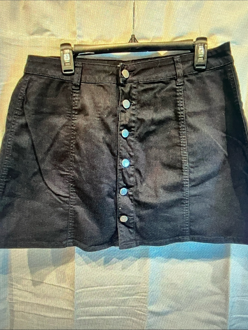 love, Fire Black Button-Front Denim Mini Skirt